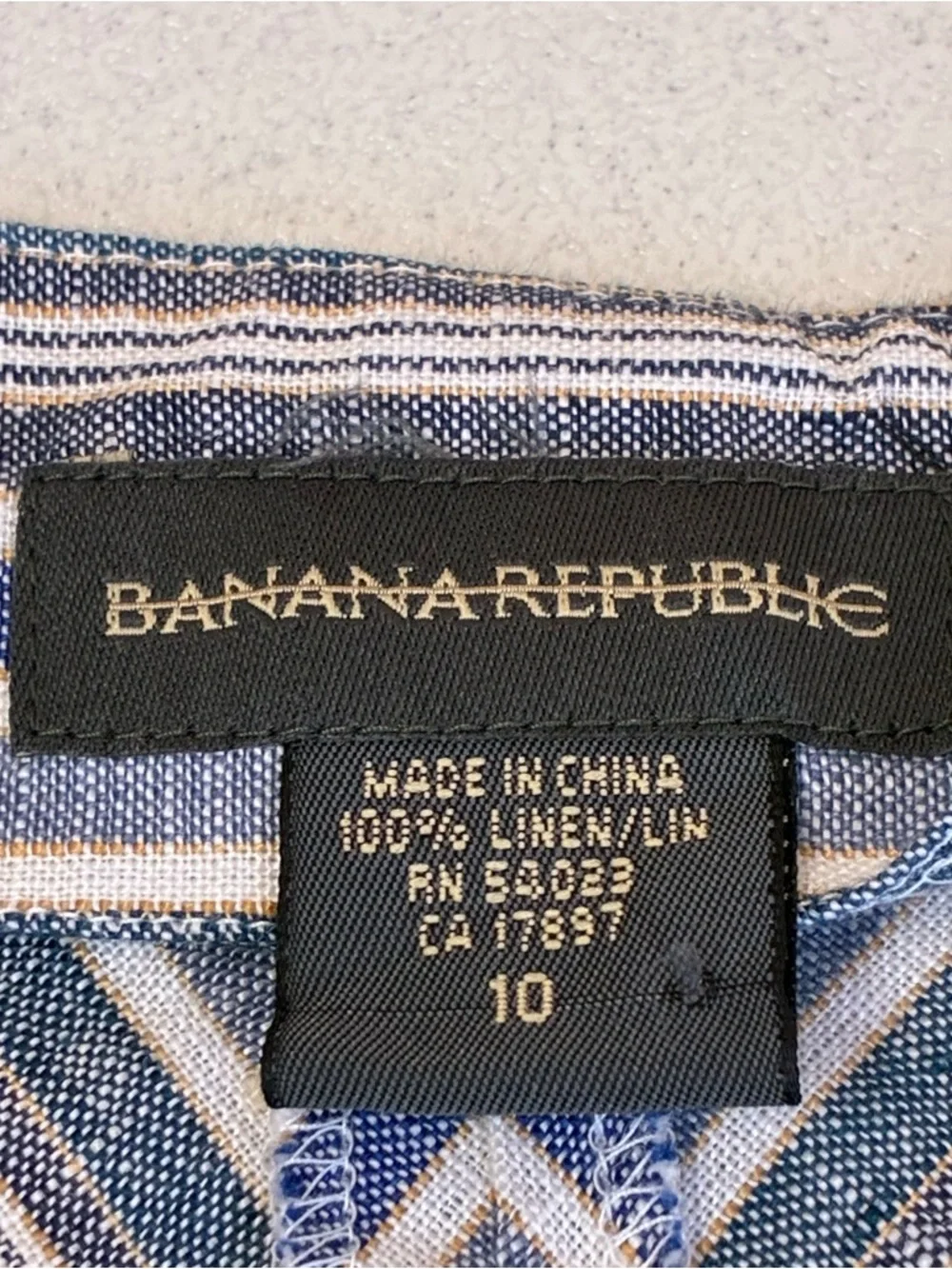 Banana Republic Linen Skirt Womens 10 Side Zip Blue White Tan Diagonal Stripes - Picture 2 of 7